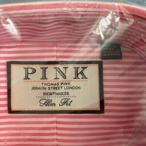 Thomas Pink White Pink stripes Slim Fit Striped Button Shirt Size 15.5